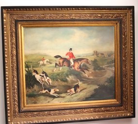 Fox Hunting Scene Oil On Canvas Painting Signed By The Artist, R. Pittman