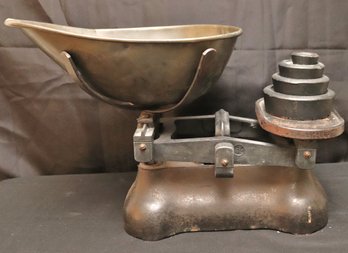 Antique Metal Scale With Weights.