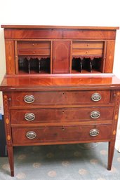 Antique Inlaid Federal Style Mahogany Hepplewhite Tambour Desk Made With Quality Craftsmanship