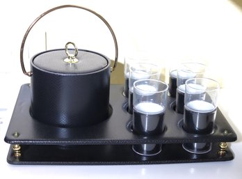 Cocktail Set Includes Ice Bucket & Glasses With Leather Like Tray