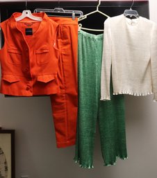 Pierre Labiche Top And Pants In Ruched Fabric (M/L) And  Magaschioni Orange Cotton Pants