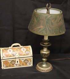 Decorative Crafts Brass Candelabra Lamp And Mottahedeh Italian Made Treasure Chest Trinket Box