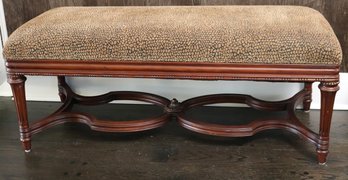 Louis XVI French Style Wooden Bench With Velvet Pebble Upholstery