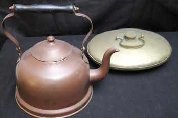 Antique Metal, Hot Water, Bottle, And Teapot.