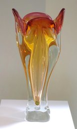 Vintage Murano Glass Vase With Yellow & Pink Colors