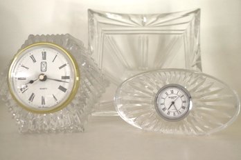 Waterford Crystal Table Clock And Bowl And A West Germany Clock.