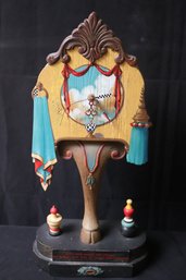 Whimsical Carved And Hand Painted Wooden Clock Signed Cornelia  1994.