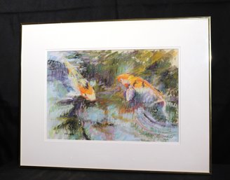 Marlis Newman PSA Koi Fish Contemporary Impressionist Pastel Artwork Approx. 26 X 20 Inches In The Frame