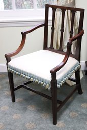 Fine Quality Antique Georgian Mahogany Dining Chair With Custom Upholstered Cushion And Tassel Accents