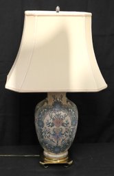 Chinese Porcelain Vase Table Lamp With Pink And Green Floral Motif