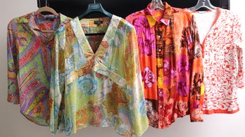 Four Vintage Multicolor Ladies Tops By Ralph Lauren, Mc Laughlin  And More.
