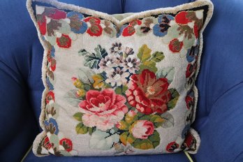 Vintage Victorian Style 18-inch Floral Needlepoint Pillow