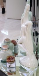 Haeger Corp Lustrous White Figure Of Female Nude & 2 Glass Bottles