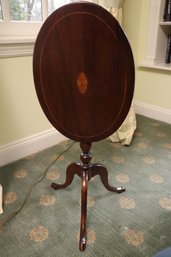 Vintage Mahogany Queen Anne Style Inlaid Swivel Tilt Top Table