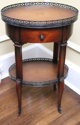 Vintage French Style 2 Tier Side Table With Embossed Leather Top.