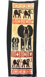 African Ethnic Wall Hanging Of Elephants Approx 22 Inches X 58 Inches Batik/Print On Fabric