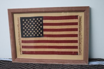 Framed Weaving Of American Flag With 50 Stars.