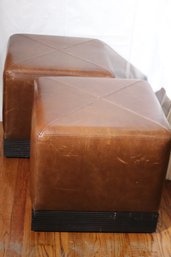 Contemporary Leather Cube Ottomans On Casters, Easy To Move Around