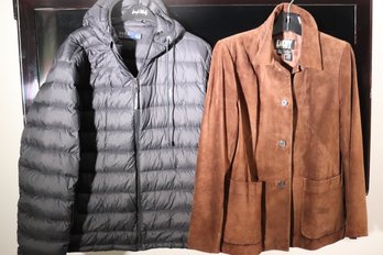 Ralph Lauren Polo XL Black Down Jacket And DKNY Brown Suede  Jacket