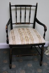 Vintage Regency Style Lacquered Wood Armchair With Stencil Design