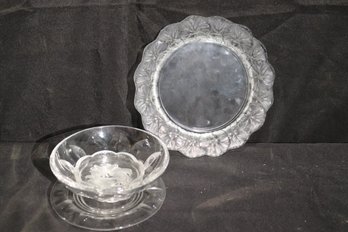 Glass Ware, Including VSL Frosted Cup Holder, Orrefors Bowl And Lalique Frosted Cabbage Plate