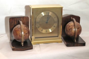 Bulova Brass Quartz Carriage Clock, Battery Operated Includes Decorative Olde World Bookends