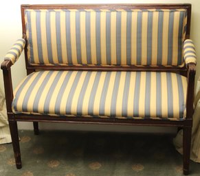 Antique Louis XVI Style Carved Wood Settee/loveseat With Custom Striped Upholstery