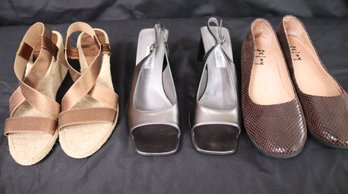 Three Pairs Of Ladies Shoes, Size 8,9, And 10, With Bruno Magl  Silver Sandals.