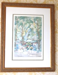 A Watercolor Painting Signed Pierre Jean Llado Symphonies Floral In Embossed Gold Frame.