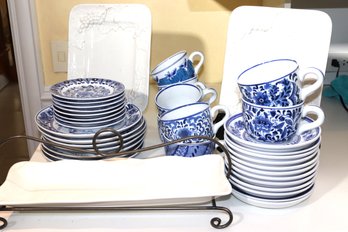 Blue & White Centrum Dinnerware Includes 7 Dinner Plates, 12 Dessert, 8 Fruit Plates & 7 Cups