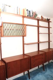 Unique Vintage Teak MCM Wall Unit 3 Sections With Cabinets, Drawers & Plenty Of Shelves For Storage