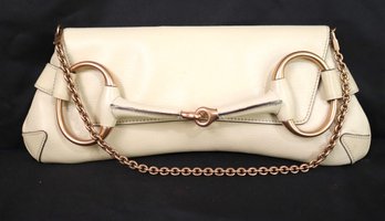 Vintage Light Beige Leather Gucci Handbag With Pink Gold Hardware