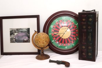 Mancave Decor-Car Print, Seth Thomas Roulette Clock, Miniature Pistol Replica With Patinated Finish And More