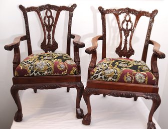 Pair Of Fancy Victorian Carved Wood Salesman Sample/toddler Size Chairs Exclusively Made For Paramount Antique