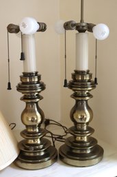 Pair Of Stiffel Table Lamps With A Burnished Brass Finish