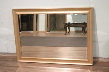 Contemporary Beveled Mirror In Shiny Gold Frame.