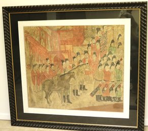 Large Hand Colored Wood Block Print Signed And With Red Seal.