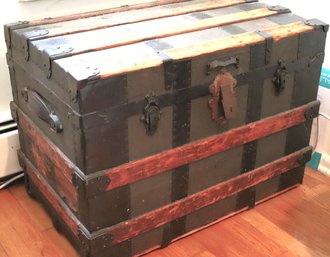 Antique Wood Trunk With Original Inserts