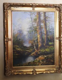 Vintage Landscape Painting Signed F. Ornaghi In Ornate Carved Wood Frame