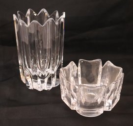 Set Of 2 Gorgeous Signed Orrefors Crystal/glass Pieces Including A Fleur Vase And Corona Bowl