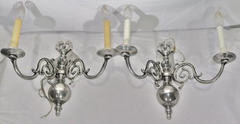 Pair Of Ornate Decorative Electrified Wall Sconces Approx. 15 X 12 Inches