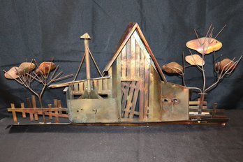 Metal Wall Art Featuring A Blacksmith House With Trees & Wagon