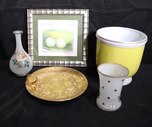 Hand Blown Bristol Glass, Yellow Bowl Made In Portugal For Tiffany, La Volsi Framed Print And Paper Weight