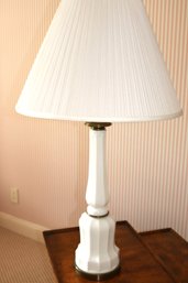 Art Deco Milk Glass Table Lamp With A Pleated Shade