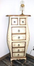 Stenciled Lingerie Chest With A Crackle Like Finish Includes Lamp