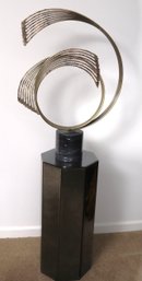 Windswept By Curtis Jere Unique Abstract Art Sculpture Painted In A Gold Finish Includes Octagonal Pedestal