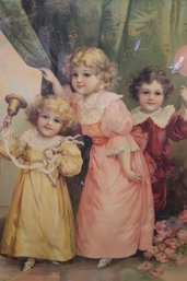 Lithograph Of Adorable Children Possibly From Germany In Gilded Frame