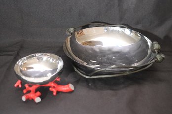 Michael Aram Stainless Polished Poppy Bowl And Small Coral Bowl.