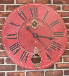 Round Italian Florentine Style Wall Clock With Battery In A Soft Red Color.