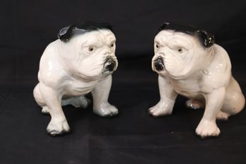 Pair Of  9 X 5 Xx X7 Inch  Vintage Ceramic English Bulldog With A Crackle Finish